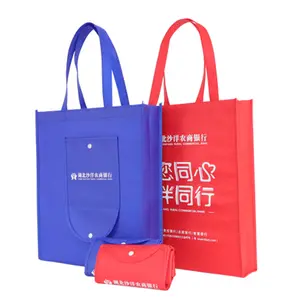 Promotional cotton polyester Foldable bag with silk printing non woven shopper, giveaway laminated polypropylene tote bag