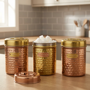 Ensemble de boîtes de conservation alimentaire en cuivre martelé, hermétiques, design classique rond, pour la cuisine, capacité de 1 à 3 L - Product Image 6
