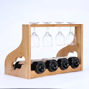 Simple Style Bamboo Wine Shelf Holder Suspension Type Display Bottle Storage Wood Wine Rack Wooden Wine Rack