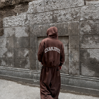 Ensemble survêtement homme en molleton épais 100 % coton avec logo personnalisé, sweat à capuche zippé et pantalon de jogging tricoté