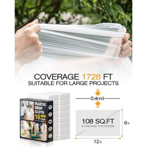 Lona de plástico de 9 pies x 12 pies, 0.4 mil, paquete para pintar, proteger muebles y pisos - Product Image 5