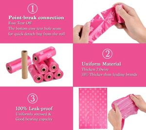 Sacs à déjections canines personnalisés imprimés en héliogravure, fond carré, rose et vert, biodégradables en PLA, recyclables, pour usage domestique - Product Image 3