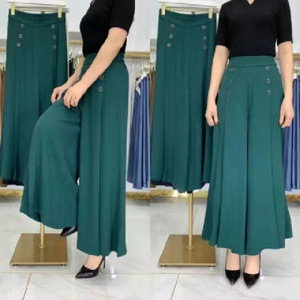 Pantalon drapé vintage à taille haute pour femmes, pantalon d'été boutonné à jambe large et à longueur de cheville, pantalon baggy décontracté pour femmes de bureau, grande taille