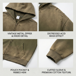 Sudadera con capucha premium 100% algodón French Terry para hombre, con cremallera, estilo Y2K personalizado, estampado desgastado, fabricante de sudaderas con capucha a bajo costo - Product Image 3