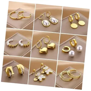 78 Models No Fade Waterproof PVD 18K Gold Plated Pearl Dangling Earrings 316L Stainless Steel Huggie Gold Hoops Earrings