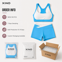 Ensemble de yoga 2 pièces pour femme : Soutien-gorge de sport respirant rembourré dos nageur color block et short cycliste taille haute en V, pour la gym et l'entraînement OEM