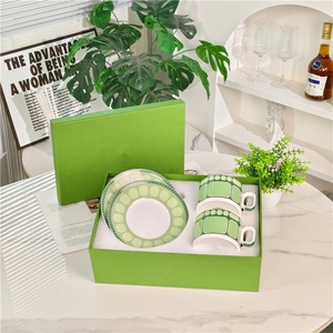 Luxury Eco-Friendly Green <b>Bone</b> <b>China</b> Coffee Cup and Saucer <b>Set</b> 200mL Minimalist Design for Home Use - Product Image 2
