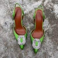 Escarpins de soirée pour femme à bout pointu, couleur bonbon, brillants, de luxe, avec grande décoration boutonnée, talons hauts, style slingback, pour mariage