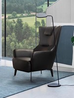 Fauteuil simple nordique moderne à dossier haut en cuir PU avec structure en bois pour salon, balcon, détente, canapé individuel confortable
