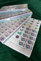 Tuiles de Mahjong en Acrylique Vert Perle à Quatre Couches avec Motifs Floraux Violets et Lanternes d'Oiseaux pour Jeu de Table Domestique Intérieur