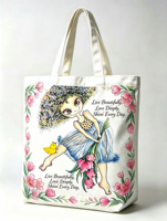Sac fourre-tout en toile pour femme, motif floral dessiné à la main, sac à bandoulière avec fermeture à bouton, réutilisable, grande capacité, pour le shopping, le travail et les voyages