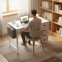 Bureau d'ordinateur compact Yuantu 32 pouces en bois blanc pur avec 4 tiroirs en tissu et crochet latéral, idéal pour la chambre d'enfant ou les petits espaces – Vente directe usine