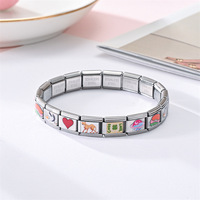 Dropshipping Jewelry HA Italian Modular Bracelet Bracelet en acier inoxydable Stretch Patchwork Square Train Card Print Bracelet