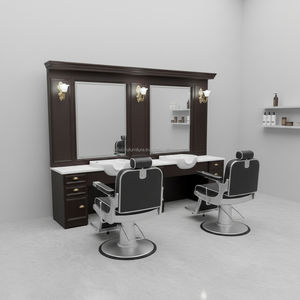 Estación de barbero clásica de madera con lavabo y espejo LED para peluquería/barbería - Product Image 6