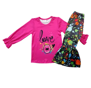 Venta al por mayor 2 piezas Primavera Traje Rosa A Cuadros Camiseta de manga larga Corazón Tirantes Falda para San Valentín Ropa americana - Product Image 5