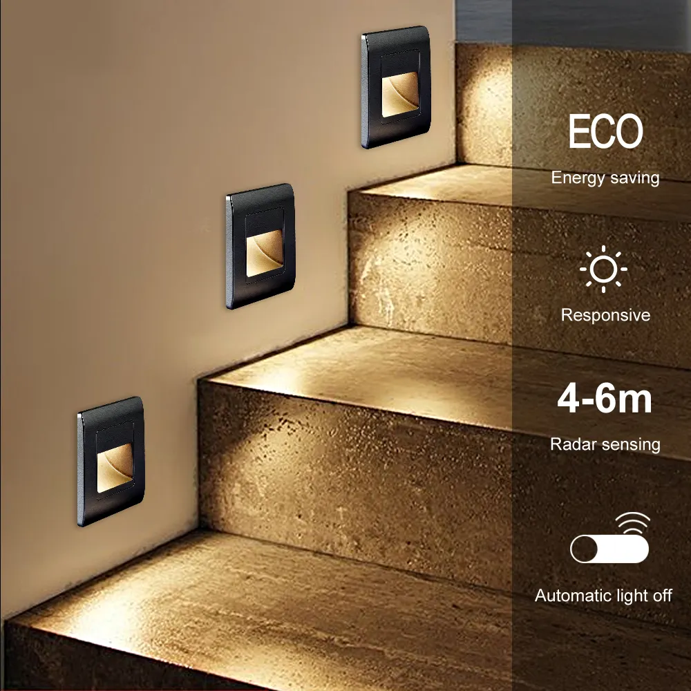 SUMMAO Ac85-265v Indoor Corridor Wall Lighting Recessed Led Wall Lamp Pir Motion Sensor Stair Case Light Step Lamp