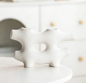 White Matte Bisque Irregular Shaped Nordic Ceramic Vase with Natural Texture for Wedding Home <b>Decor</b> Centerpiece Display - Product Image 5