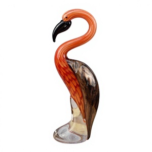 Figura de Flamenco de Vidrio Soplado a Mano, Naranja y Marrón, Decoración Artística de Animales, Artesanía Hecha a Mano - Product Image 1