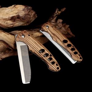 Manico pieghevole in legno da uomo pettine per barba in acciaio inossidabile per barba con pettine per barba pieghevole e pettine per barba - Product Image 6