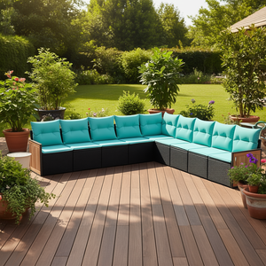 Ensemble de canapés de patio en polyrotin noir, 9 pièces avec coussins, meubles d'extérieur, style contemporain - Product Image 2