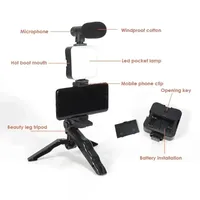 Kit Support Téléphone Portable pour Photographie, Éclairage, Vlogging, Vidéo, Diffusion en Direct Extérieure, Trépied, Anneau Lumineux, Maquillage, Smartphone, Plastique