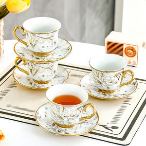 Taza de Café de Cerámica de Diseño Estilo Ins, Taza Retro para Latte, Exquisito Juego de Té para la Tarde, 6 Tazas, 6 Platos - Product Image 2