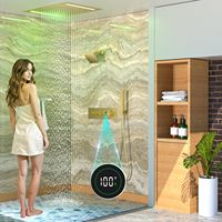Grande Pomme de Douche LED 500*360mm Or Brossé, Système de Douche Thermostatique Multifonctionnel, Ensemble Robinet de Douche pour Salle de Bain