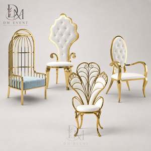 Silla de Trono de Lujo en Acero Inoxidable Dorado con Respaldo de Pavo Real para Bodas, Eventos y Recepciones, Venta al Por Mayor - Product Image 1