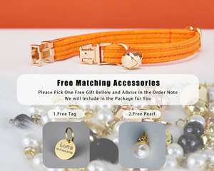 ชุดผูกโบว์ผ้าลูกฟูกสีส้มปลอกคอแมวทำด้วยมือและสายจูงป้ายชื่อส่วนบุคคลสายจูงกระดิ่งทองของขวัญสำหรับสัตว์เลี้ยง - Product Image 6