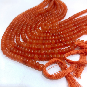 Cuentas de Calcedonia Naranja Natural en Forma de Rondelle de 6mm, Lisas y Suaves, 8 Pulgadas - Product Image 1