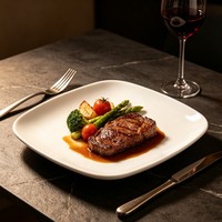 Assiette carrée en porcelaine blanche de forme irrégulière, en céramique, pour hôtel, restaurant, cuisine occidentale, vaisselle de table, fête