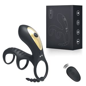 Herren Doppel-Verschlussring Kabellose Fernbedienung 10 Frequenzen Saugender Zungen-Leck-Vibrationsring Männlicher Prostata-Ring Kondom - Product Image 2