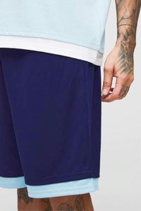 Light Blue Tall Oversized Official Faux Layer Hem T-Shirt & Airtex Basketball Short Set - Product Image 3