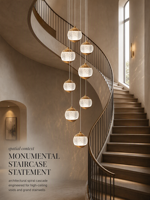 Lustre LED en verre cascade avec capuchons côtelés en laiton, lumière chaude, pour salon, salle à manger, escalier, suspension moderne de luxe en cluster