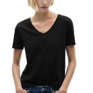 Camiseta de Cuello en V de Corte Regular para Mujer, Silueta Contorneada, Tejido de Algodón Sólido, Manga Corta, Estilo Moderno y Minimalista Ecológico - Product Image 2