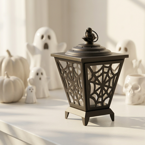 Nouvelles décorations d'Halloween 2026 : Lanterne à bougie en métal noir avec motif toile d'araignée découpée pour table et maison - Product Image 5