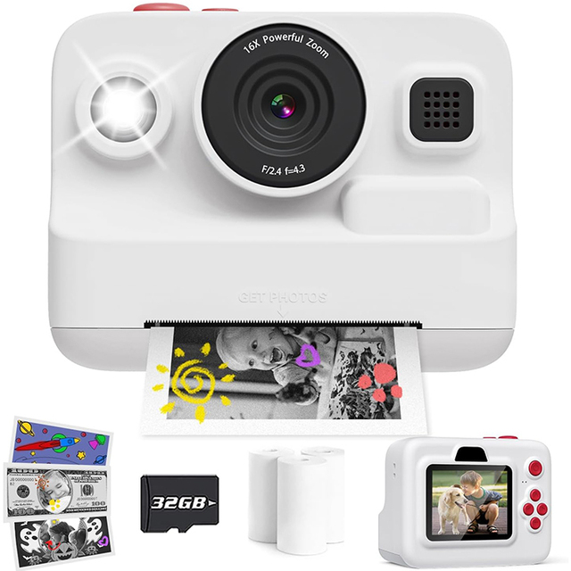 Children Toy Cameras Portable 16X Digital Zoom Mini Photo Printer Thermal Paper Instant Print Camera for Kids