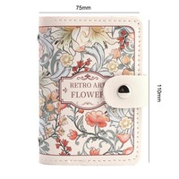 Dompet Kartu PVC Vintage Grosir untuk Wanita, Motif Lukisan Minyak Bunga, Kancing Penutup, Kantong Kartu Identitas & Kartu Kredit