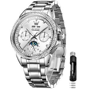 Montre mécanique de luxe pour <span class=keywords><strong>homme</strong></span>, or rose, <span class=keywords><strong>lunette</strong></span> sertie de diamants, cadran saphir, phase de lune, chronographe, boîtier en acier inoxydable, 20 BAR étanche - Product Image 1