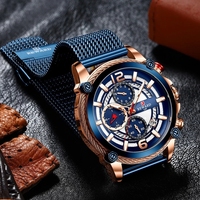JAM TANGAN PRIA REWARD 82022 Model Baru Warna Biru Quartz Original Tali Mesh 3 Dial Kronograf Tampilan Tanggal Jam Tangan Sport