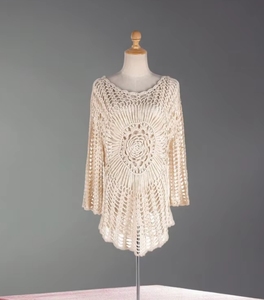 Của phụ nữ quá khổ bãi biển Bìa DRESS REN Granny vuông Crochet mô hình lưới bơi Top Crochet bãi biển Áo Tắm sexy beachwear áo dài - Product Image 4