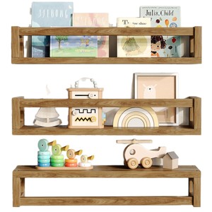 Wooden Wall Mounted <b>Shelf</b> 3 Tier Rectangle Brown Durable Storage <b>Rack</b> For Kitchen Living Room Bathroom - Product Image 5