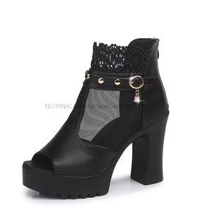 Women's High <b>Heel</b> Sandals Mature Sexy Women Transparent Triangle <b>Low</b> Price Thick Sole Women's <b>Black</b> Wedge Sandals - Product Image 1