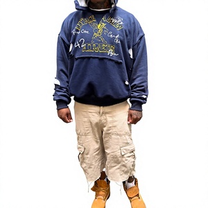 Sudadera con capucha de algodón de alta calidad, personalizada, de invierno, con lavado ácido, efecto desgastado, bordado de chenilla, estilo vintage, con corte en blanco y rotos. - Product Image 3