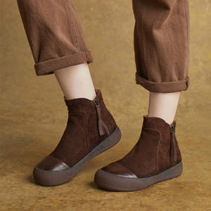 Botines con Doble Cremallera para Mujer, Otoño Invierno, Estilo Británico, Hechos a Mano, de Cuero Genuino, Tacón Plano, Botines Chukka - Product Image 2