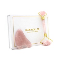 Rouleau de massage facial en quartz rose et Gua Sha anti-âge pour le corps et le visage, avec boîte et pochette