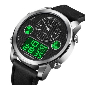 Montre de sport numérique classique pour hommes, étanche, chronographe, calendrier, multifonction, bracelet en cuir, rétroéclairage LED - Product Image 6