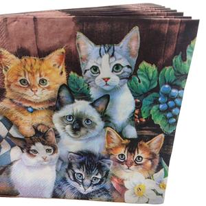 ผ้าเช็ดปากกระดาษค็อกเทลตกแต่ง3ชั้นลายแมวสัตว์เลี้ยงสำหรับปาร์ตี้วันหยุดงานปาร์ตี้ - Product Image 4