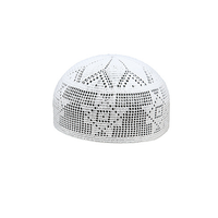Bonnet Islamique au Crochet Fait Main Blanc Élastique Kufi Hijab pour Hommes Casquette Musulmane de Conception Ethnique