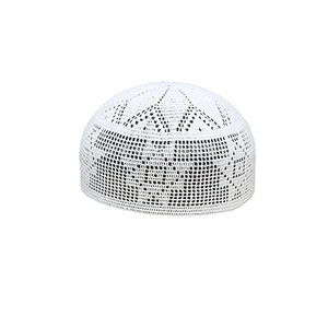 Cappello islamico fatto a mano all'uncinetto bianco elastico Kufi Hijab tazza da uomo dal design etnico berretto <span class=keywords><strong>musulmano</strong></span> - Product Image 5